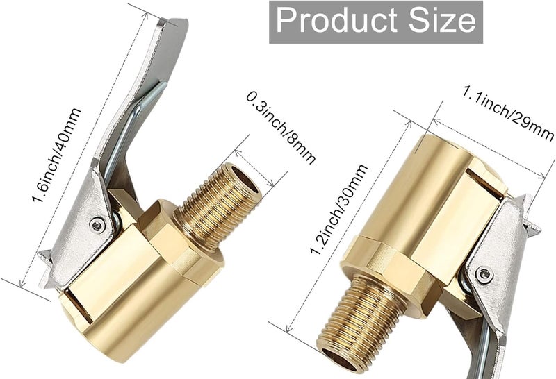 LDCRE Tire Air Chuck with Clip Adapter, Brass Locking Tire Inflator Nozzle Adapter Connect, No Leakage Tire Chucks for Vehicle Inflator Compressor Pump Connect Accessories Tool 8mm 2Pack - Image 2